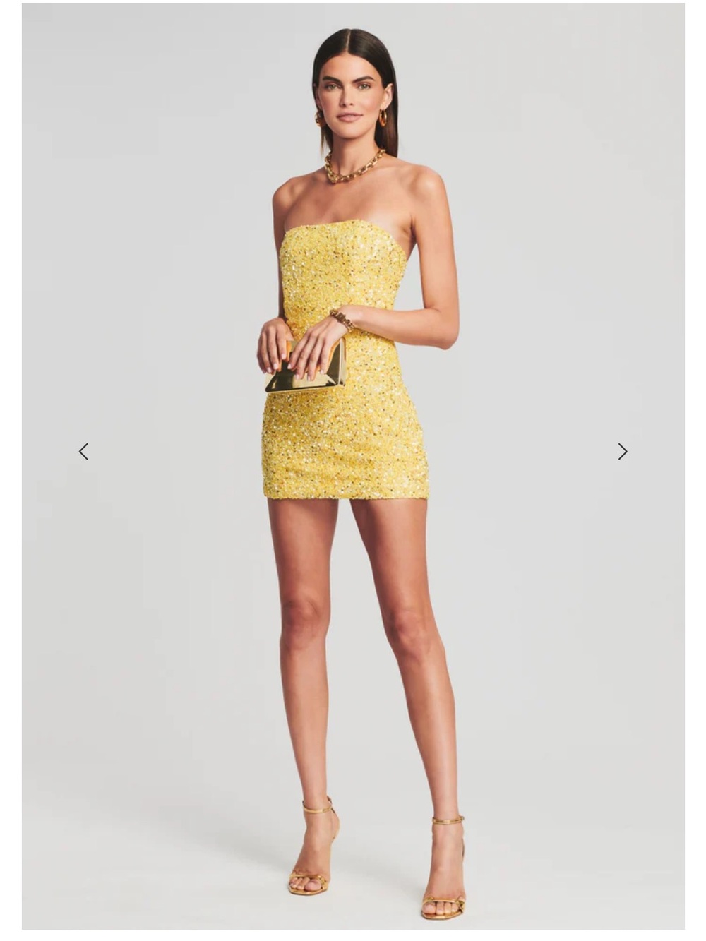 Retrofete Heather Strapless Sequin Mini Dress in Yellow